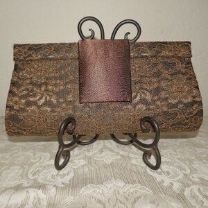 eBISU Chocolate Brown Lace Formal Cocktail Clutch Purse 10"x 5"x 1.25" in